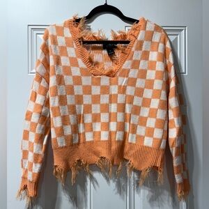 Orange and White Checkered Sweater